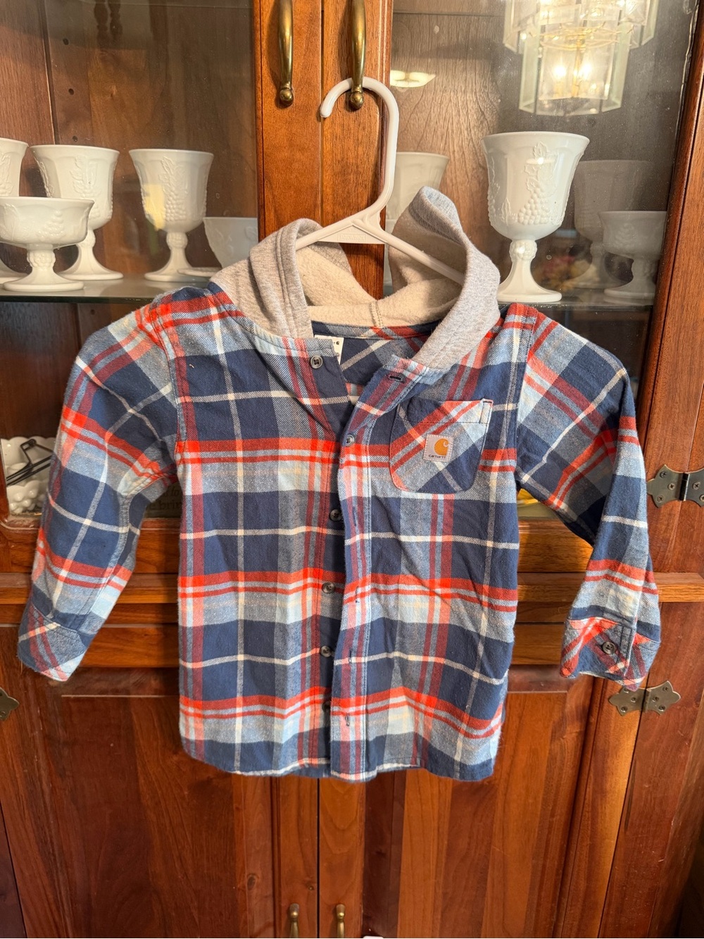 Carhartt Kids Navy, Red & Gray Plaid Hooded Button-Down Shirt